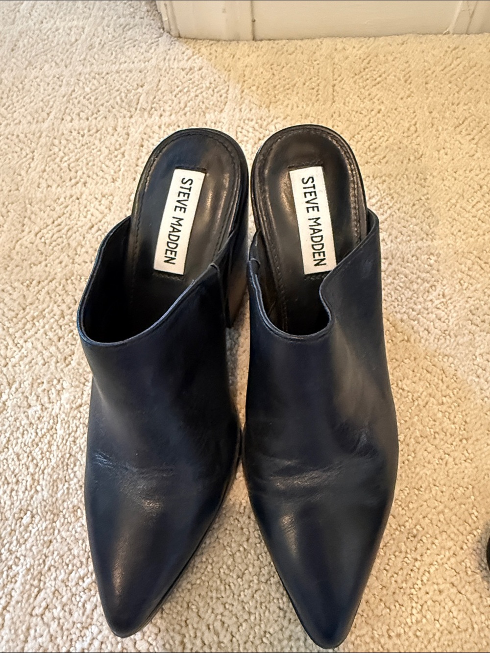 Steve Madden Navy Pointed-Toe Leather Mules